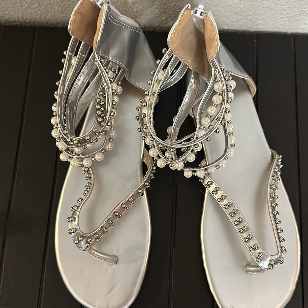 Silver Beaded Sandals - Picture 5 of 6